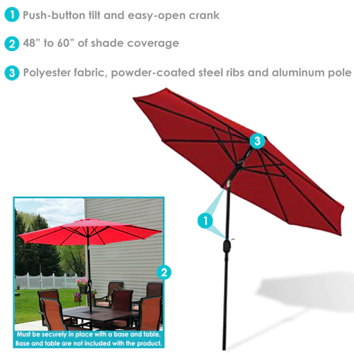 Sunnydaze Aluminum Patio Umbrella with Tilt & Crank - Red - 9-Foot - Image 2