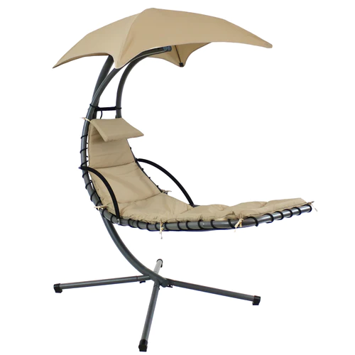 Sunnydaze Floating Chaise Lounge Chair with Umbrella and Cushion -beige - Image 4