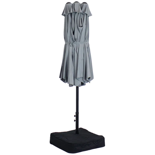 Sunnydaze 15' Double-Sided Outdoor Patio Umbrella with Sandbag Base - Gray - Image 4