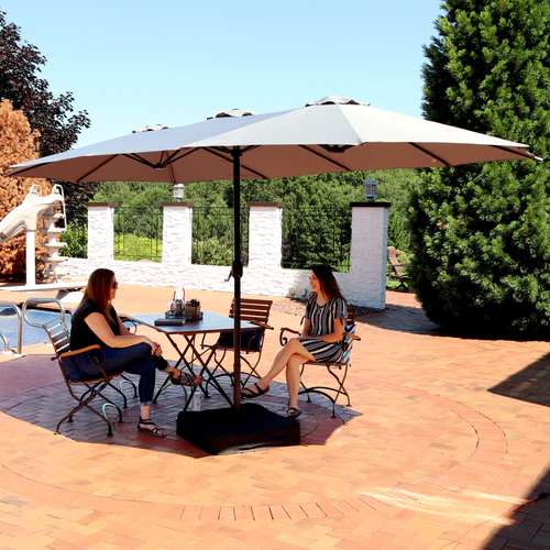 Sunnydaze 15' Double-Sided Outdoor Patio Umbrella with Sandbag Base - Gray - Image 7