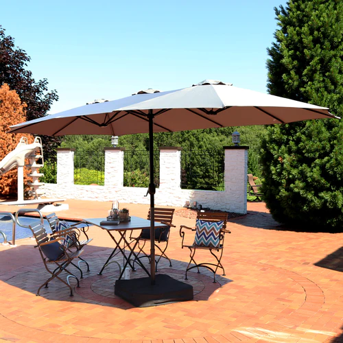 Sunnydaze 15' Double-Sided Outdoor Patio Umbrella with Sandbag Base - Gray - Image 11