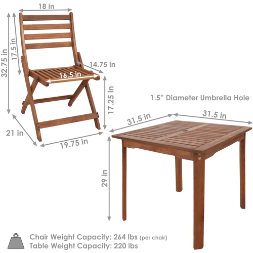 Sunnydaze 5-Piece Meranti Wood Square Dining Table with Folding Chairs - Image 2