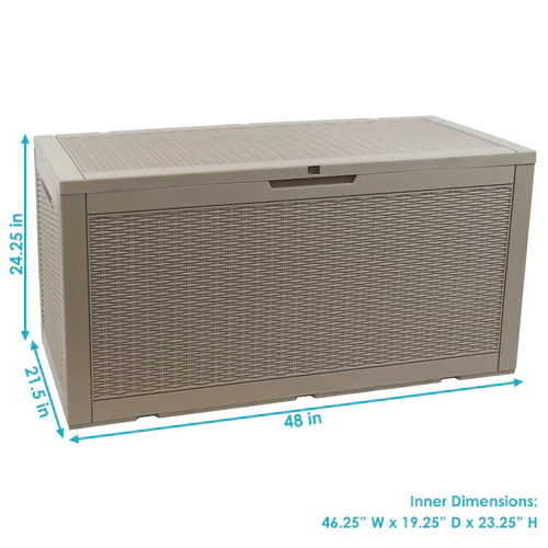 Faux Rattan Deck Box with Side Handles - Driftwood - Image 2
