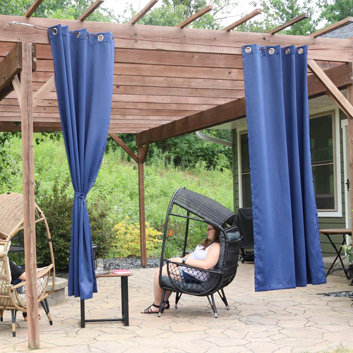 2 Indoor/Outdoor Blackout Curtain Panels with Grommet Top - 52 x 96 in (1.32 x 2.43 m) - Blue - Image 2