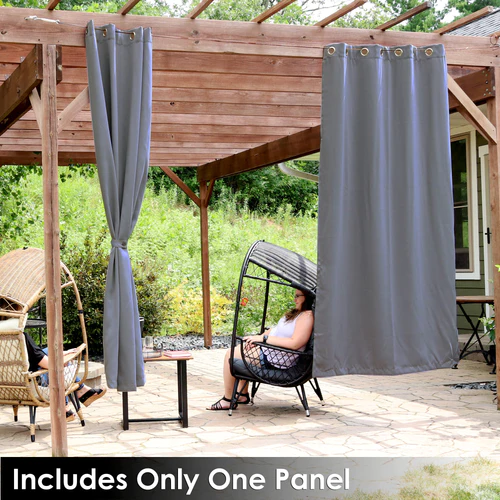 2 Indoor/Outdoor Blackout Curtain Panels with Grommet Top - 52 x 96 in (1.32 x 2.43 m) - Gray - Image 3