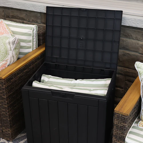 Faux Wood Design Outdoor Storage Box with Tabletop - Phantom Gray - Image 2