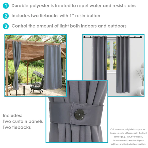 2 Indoor/Outdoor Blackout Curtain Panels with Grommet Top - 52 x 96 in (1.32 x 2.43 m) - Gray - Image 8