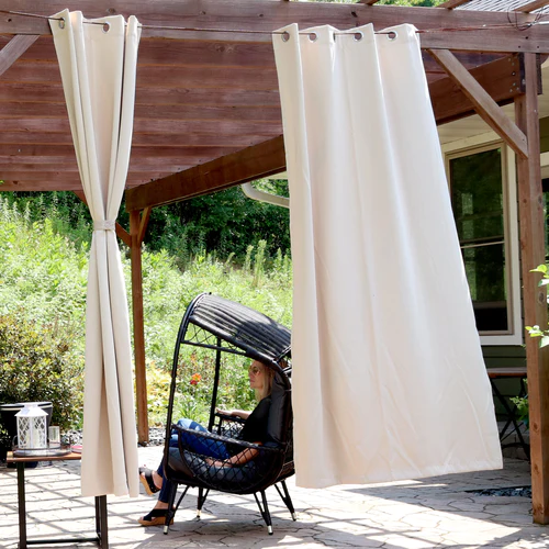 2 Indoor/Outdoor Blackout Curtain Panels with Grommet Top - 52 x 96 in (1.32 x 2.43 m) - Beige - Image 2