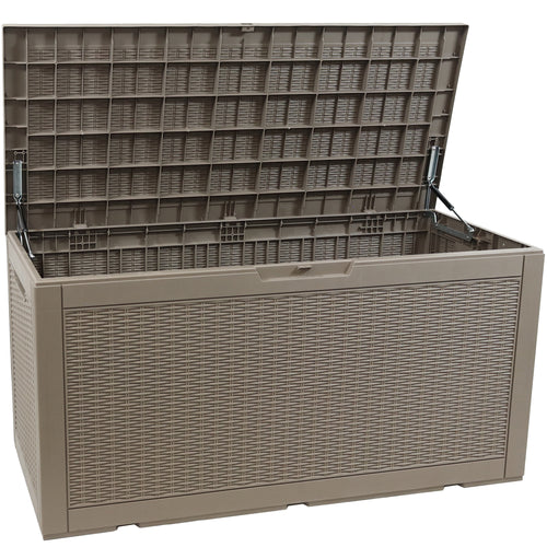 Faux Rattan Deck Box with Side Handles - Driftwood - Image 5