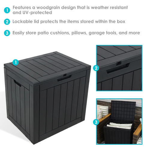 Faux Wood Design Outdoor Storage Box with Tabletop - Phantom Gray - Image 8