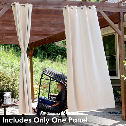 2 Indoor/Outdoor Blackout Curtain Panels with Grommet Top - 52 x 96 in (1.32 x 2.43 m) - Beige - Image 4