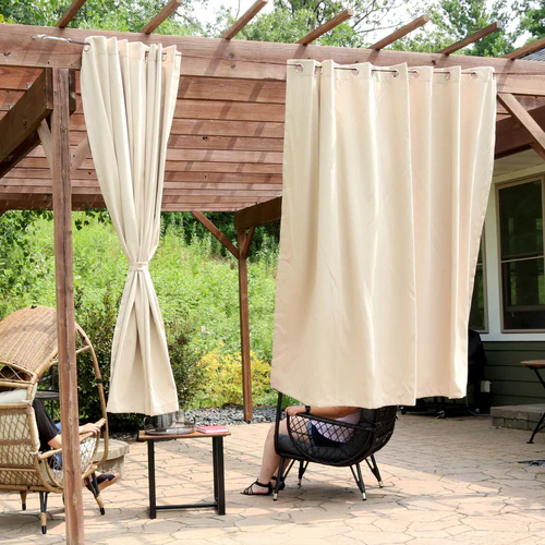 2 Indoor/Outdoor Blackout Curtain Panels with Grommet Top - 52 x 96 in (1.32 x 2.43 m) - Beige - Image 5