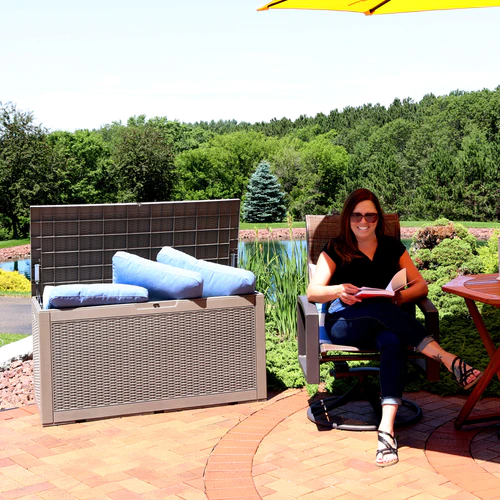 Faux Rattan Deck Box with Side Handles - Driftwood - Image 6