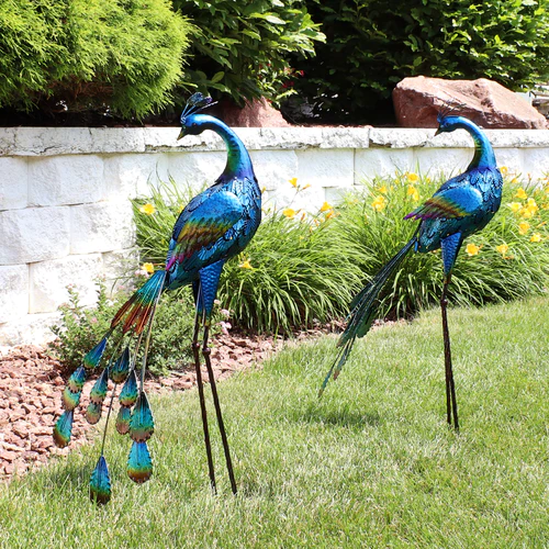 Peacock Metal Outdoor Garden Statue - 2 Statues - Image 12