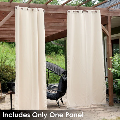 2 Indoor/Outdoor Blackout Curtain Panels with Grommet Top - 52 x 96 in (1.32 x 2.43 m) - Beige - Image 6