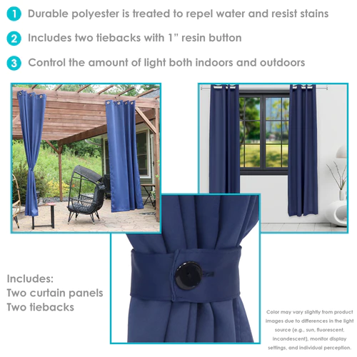 2 Indoor/Outdoor Blackout Curtain Panels with Grommet Top - 52 x 96 in (1.32 x 2.43 m) - Blue - Image 17