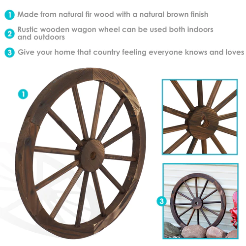 Outdoor Fir Wood Wagon Wheel - Burnt Finish - Image 5