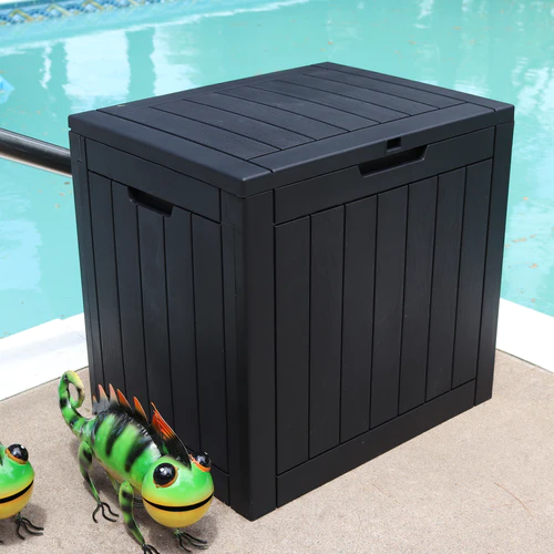 Faux Wood Design Outdoor Storage Box with Tabletop - Phantom Gray - Image 12