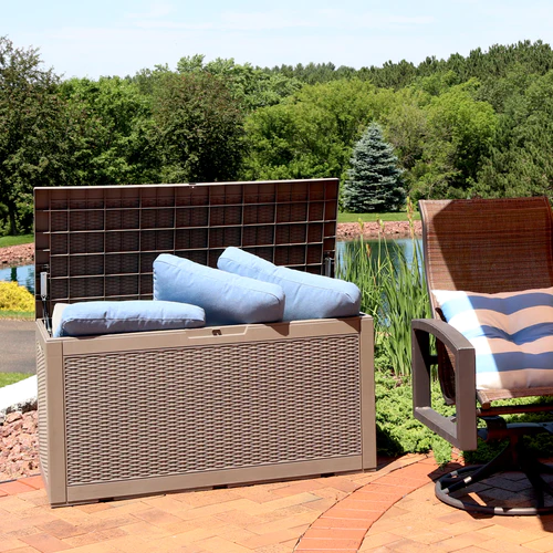 Faux Rattan Deck Box with Side Handles - Driftwood - Image 10