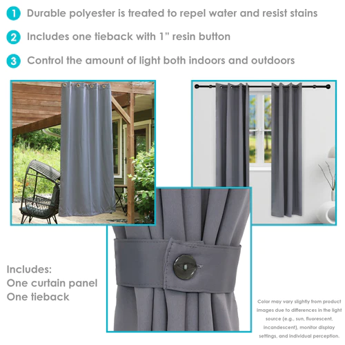 2 Indoor/Outdoor Blackout Curtain Panels with Grommet Top - 52 x 96 in (1.32 x 2.43 m) - Gray - Image 22